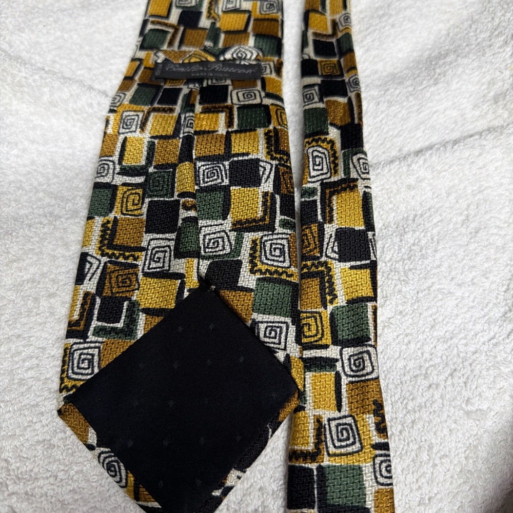 Emilio Rusconi  Mustard, Green & Black Geometric Silk Tie made in Italy 100 %